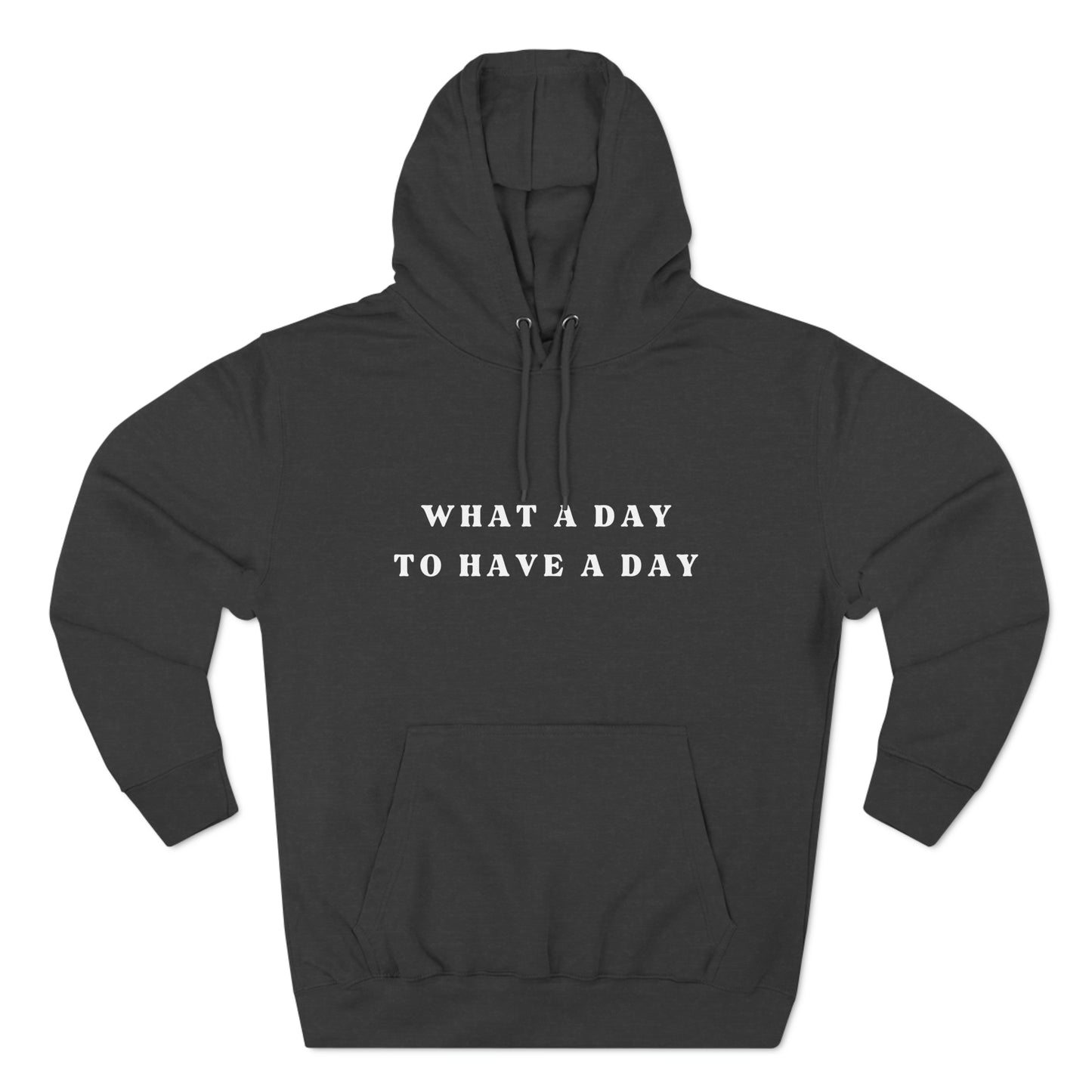 "What a Day to Have a Day" large two line front print.  Charcoal Grey sweatshirt - White Design.